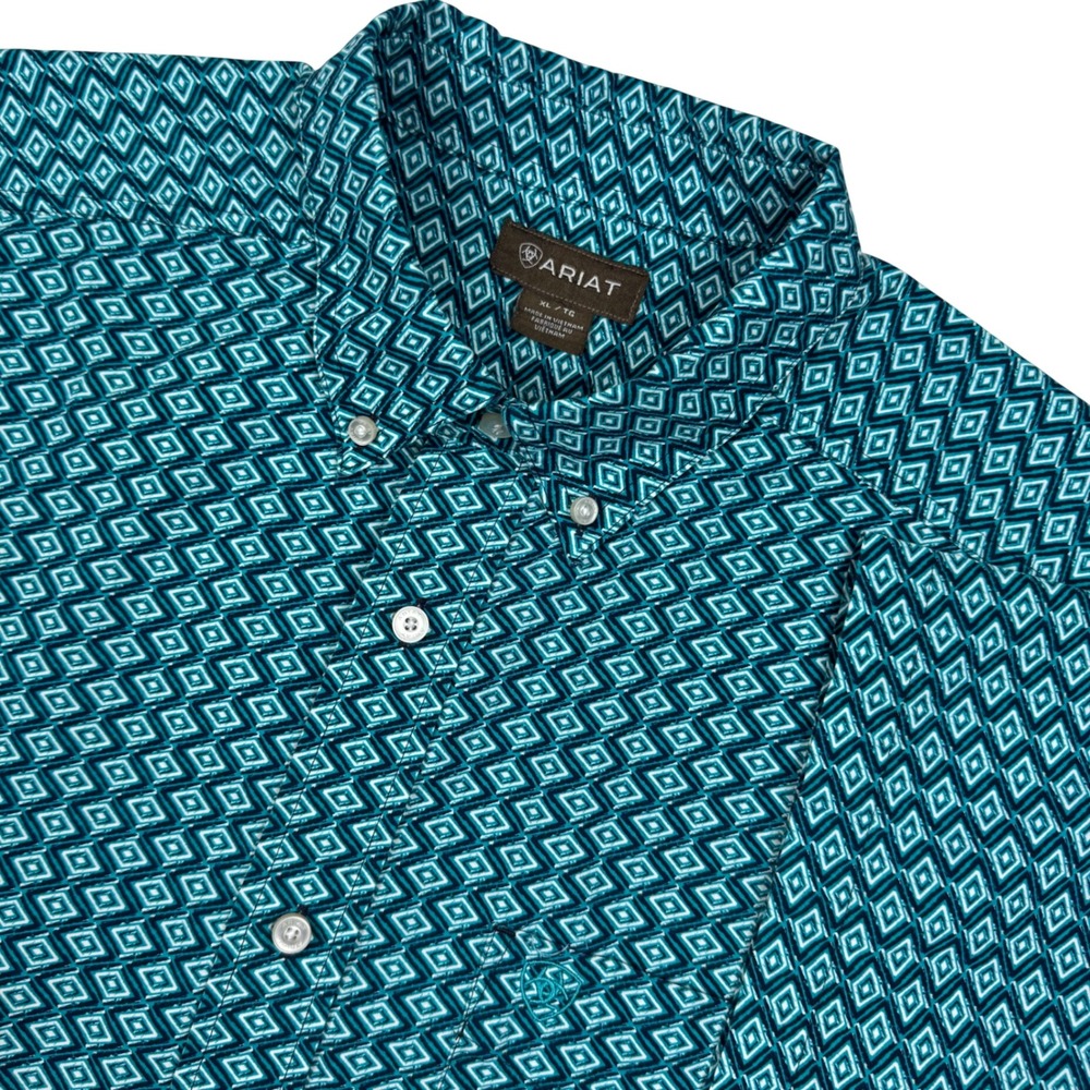 Ariat Izan Classic Geometric Diamond Button Down Shirt  Mens XL Teal Western